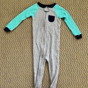 Carter's 24 month gray and teal waffle knit snug fit footie PJs